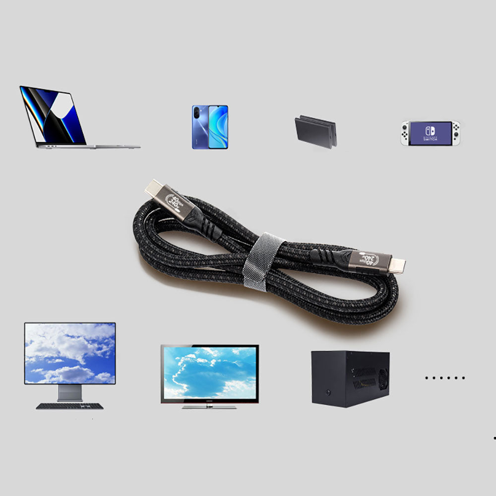 Qgeem QG01 Type-C to Type-C USB4 PD Data Kablosu 240W 40Gbps 8K@60Hz 0.2 Metre Siyah