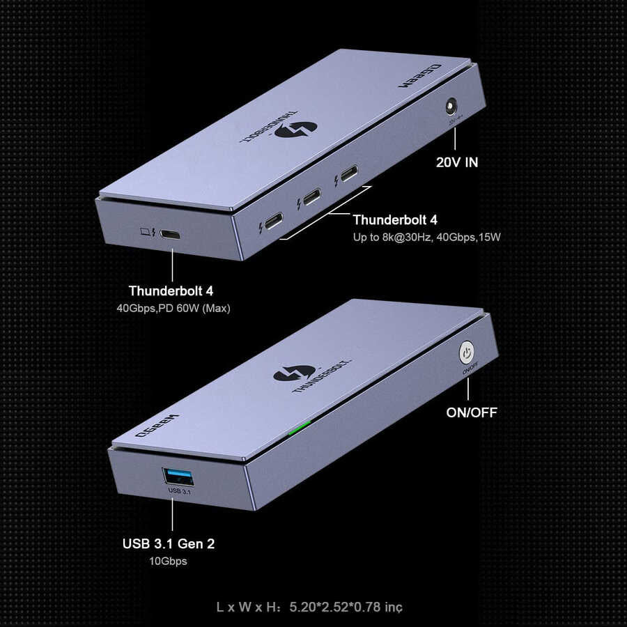 Qgeem T4803 Thunderbolt 4 Mini Dock Gri