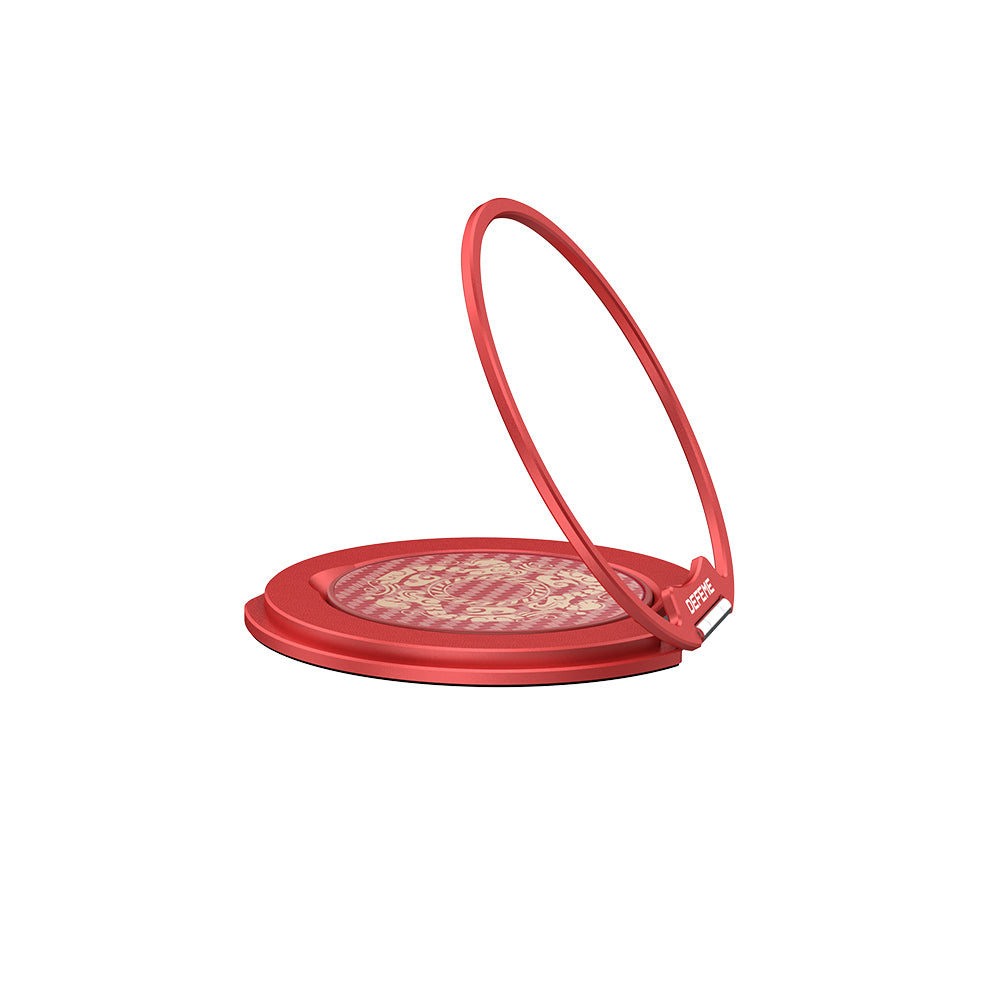 Raptic Defeme FreeFlow 360 Derece Dönebilen Karbon Fiber Tasarımlı Parmak Ring Stand Kırmızı-Sarı