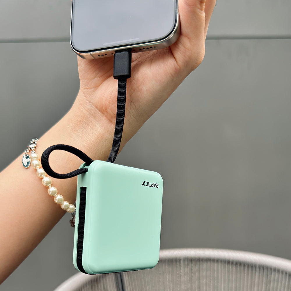 Raptic Lightning and Type-C Cable Digital LED Display Hanging Power Bank 5000mAh Compact and Portable Design Pink