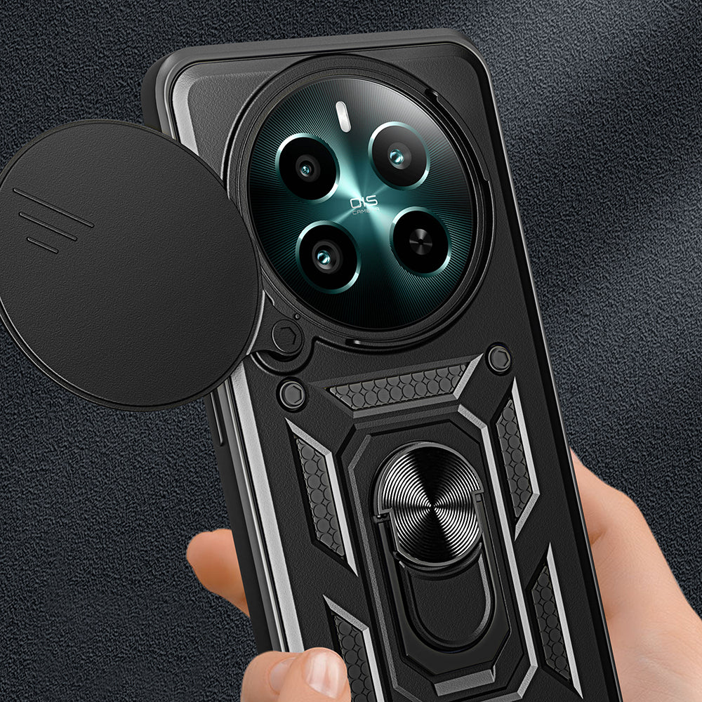 Realme 12 Case Magnetic Stand Camera Protection Zore Sliding Vega Cover Black
