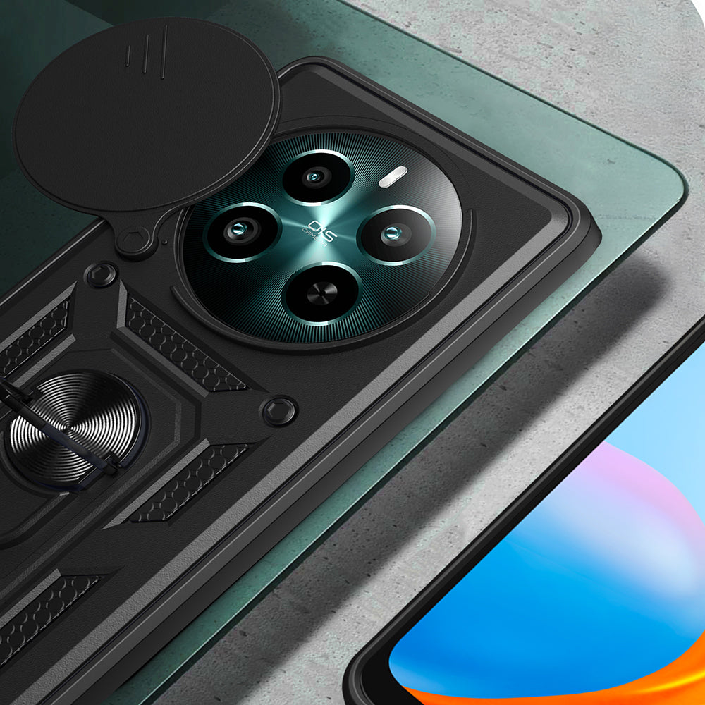Realme 12 Plus Case Magnetic Stand Camera Protection Zore Sliding Vega Cover Black