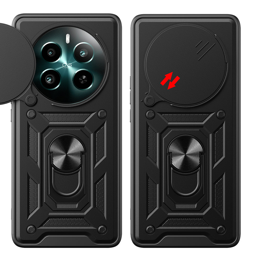 Realme 12 Plus Case Magnetic Stand Camera Protection Zore Sliding Vega Cover Black