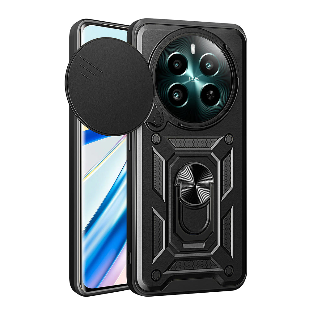 Realme 12 Plus Case Magnetic Stand Camera Protection Zore Sliding Vega Cover Black