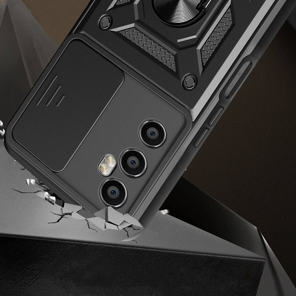 Realme C65 4G Case Magnetic Stand Camera Protection Zore Sliding Vega Cover Black