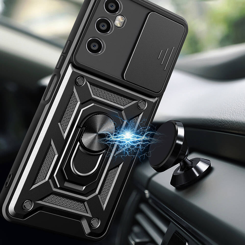 Realme C65 4G Case Magnetic Stand Camera Protection Zore Sliding Vega Cover Black