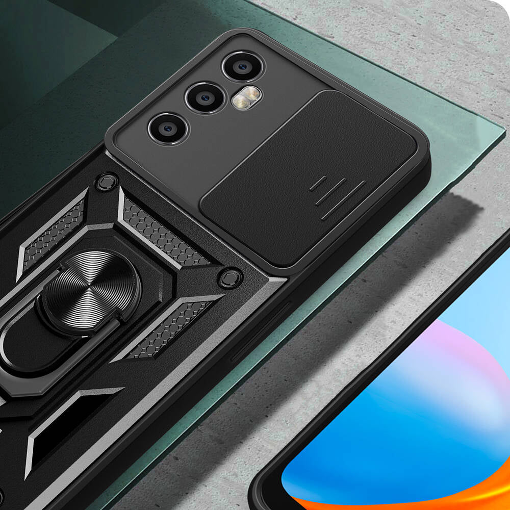 Realme C65 4G Case Magnetic Stand Camera Protection Zore Sliding Vega Cover Black