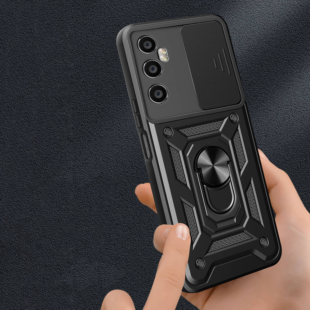 Realme C65 4G Case Magnetic Stand Camera Protection Zore Sliding Vega Cover Black