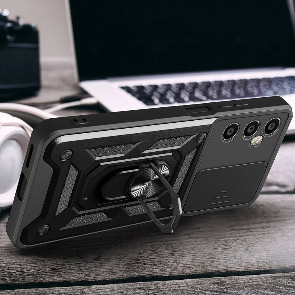 Realme C65 4G Case Magnetic Stand Camera Protection Zore Sliding Vega Cover Black