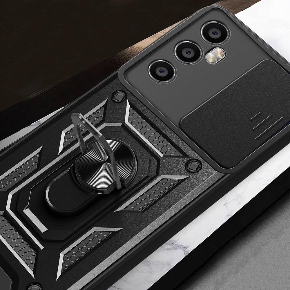 Realme C65 4G Case Magnetic Stand Camera Protection Zore Sliding Vega Cover Black