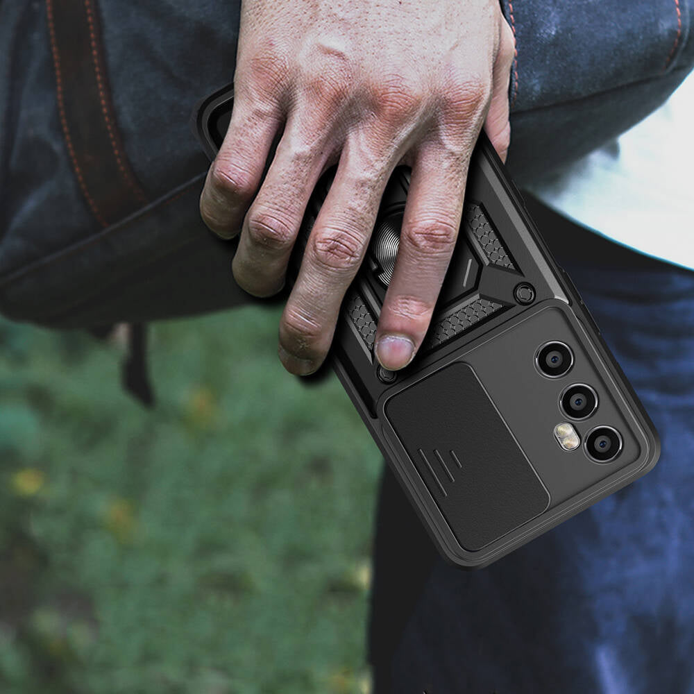 Realme C65 4G Case Magnetic Stand Camera Protection Zore Sliding Vega Cover Black