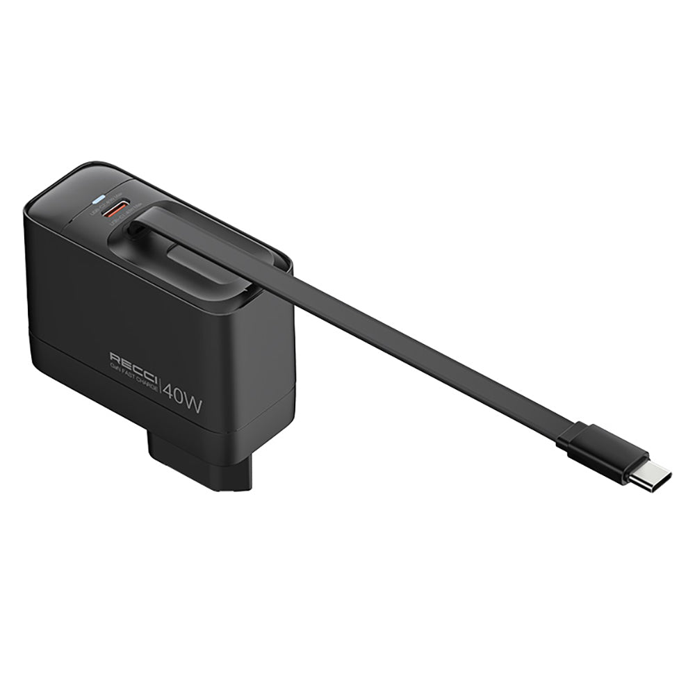 Recci RC102E GaN Technology Fast Charging Head USB-A to Type-C PD 40W Type-C Wired Charging Set Black