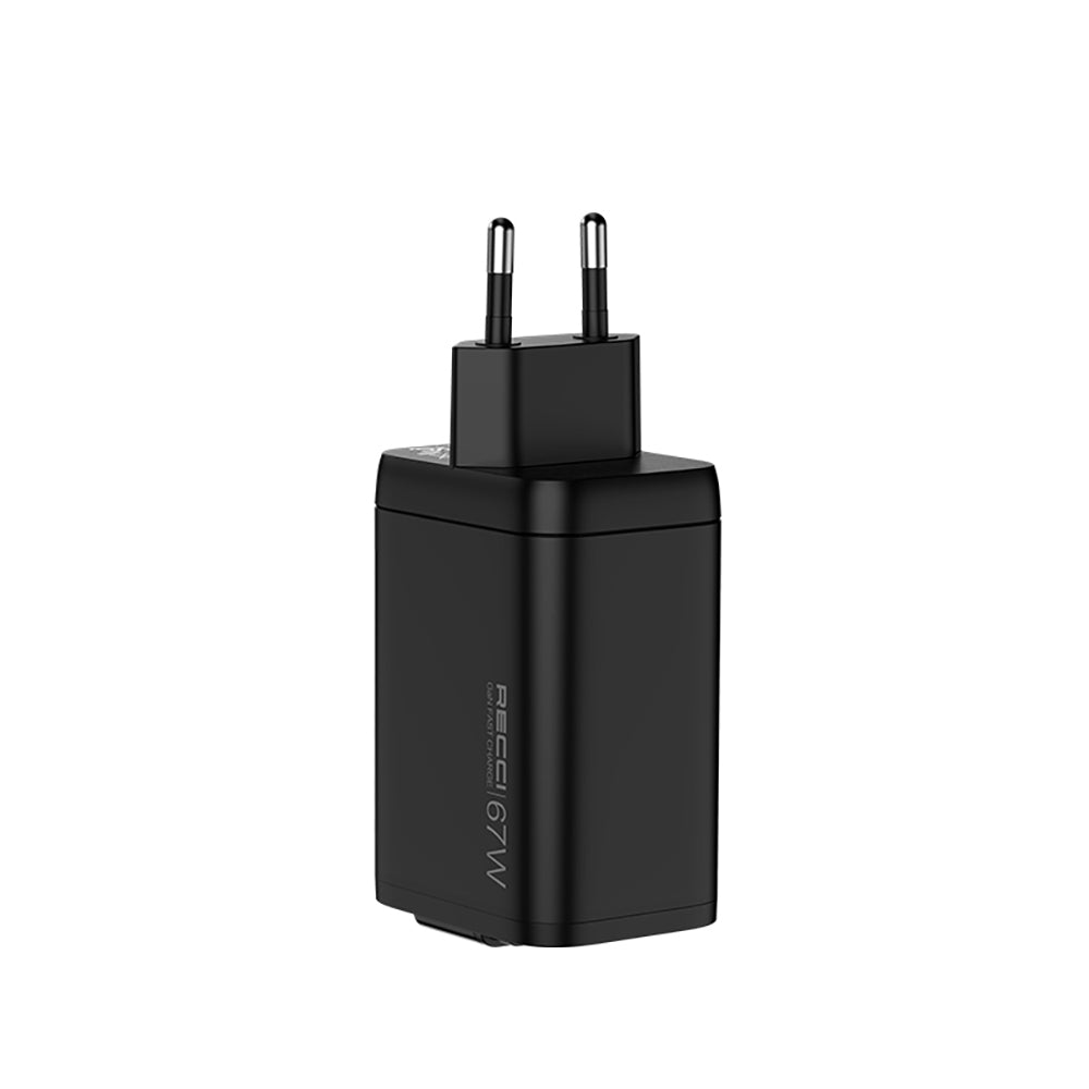 Recci RC103E GaN Technology Fast Charging Head USB-A to Type-C PD 67W Type-C Wired Charging Set Black