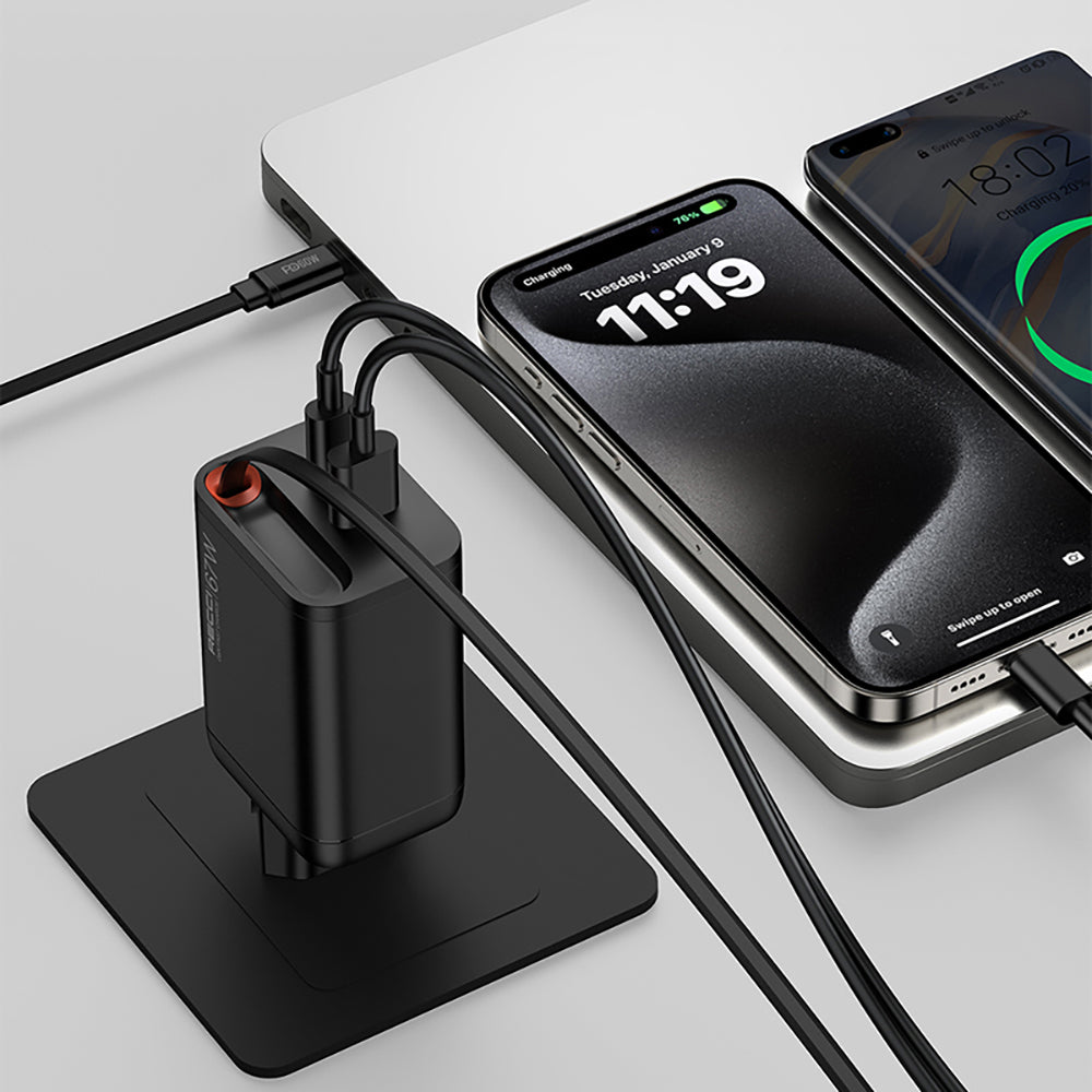 Recci RC103E GaN Technology Fast Charging Head USB-A to Type-C PD 67W Type-C Wired Charging Set Black
