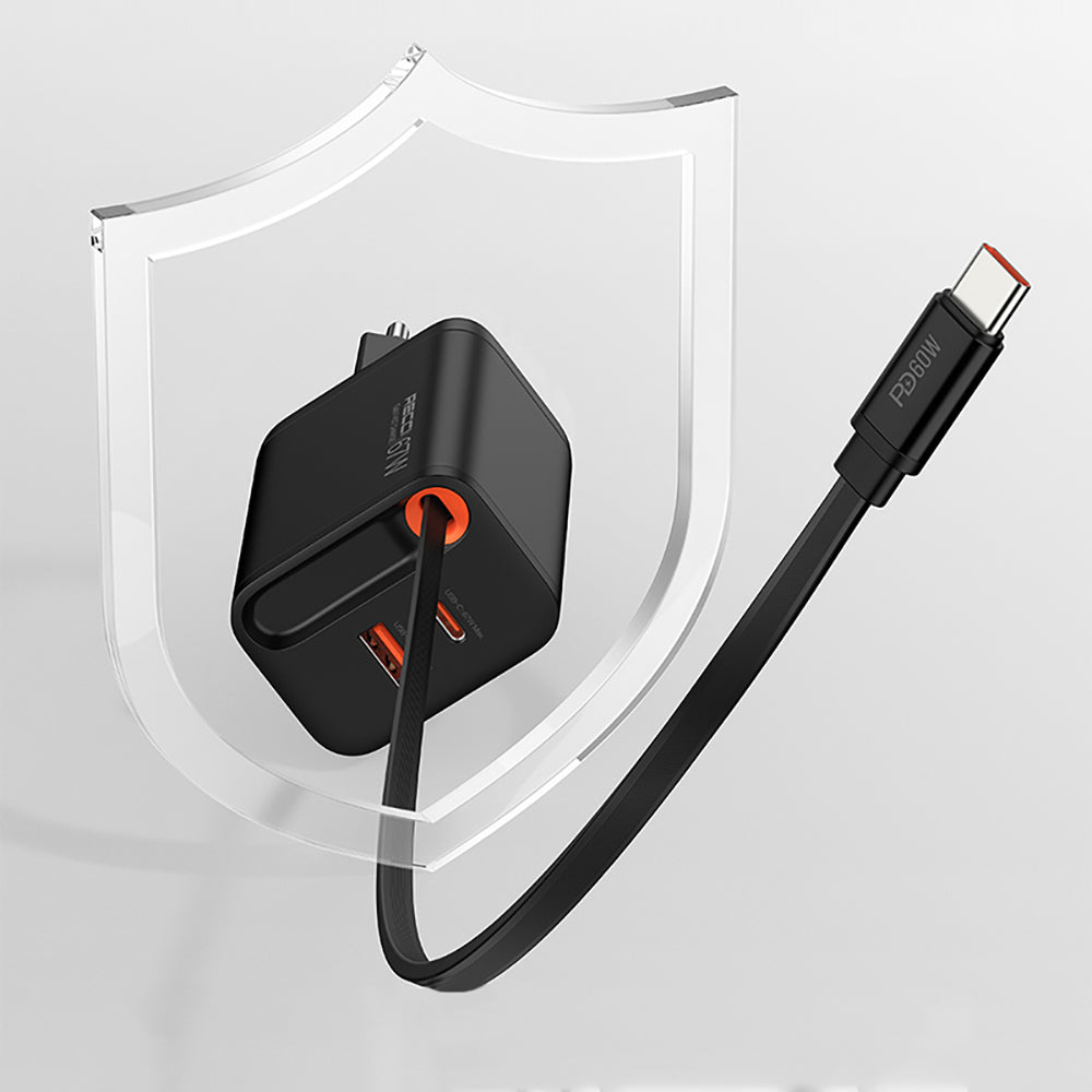 Recci RC103E GaN Technology Fast Charging Head USB-A to Type-C PD 67W Type-C Wired Charging Set Black
