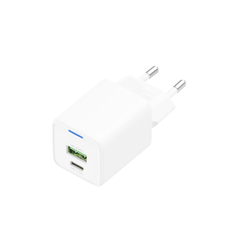 Recci RC107E Type-C PD & USB-A GaN Technology Fast Charging Head 30W White