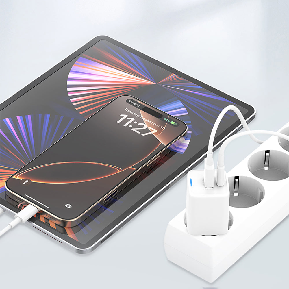 Recci RC107E Type-C PD & USB-A GaN Technology Fast Charging Head 30W White