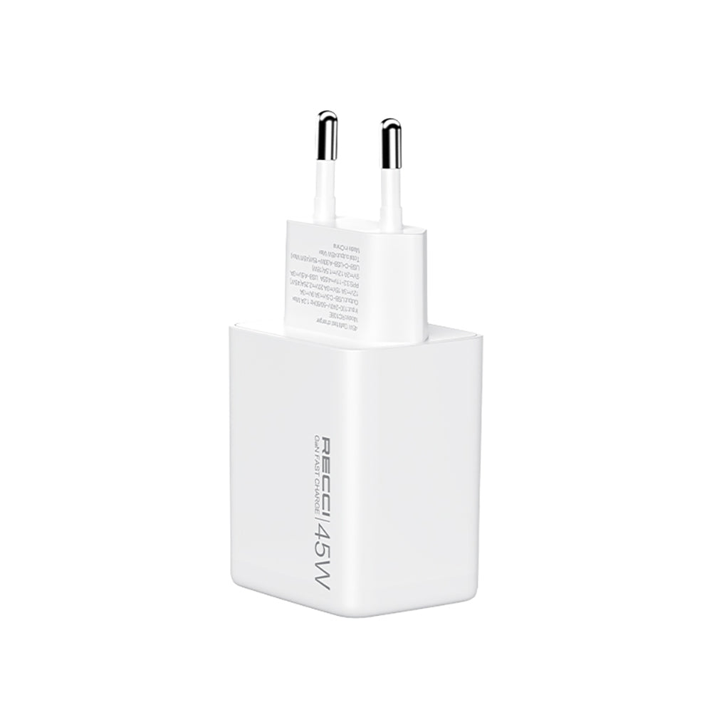 Recci RC108E GaN Technology Fast Charging Head Type-C to Type-C PD 45W Wired Charging Set White