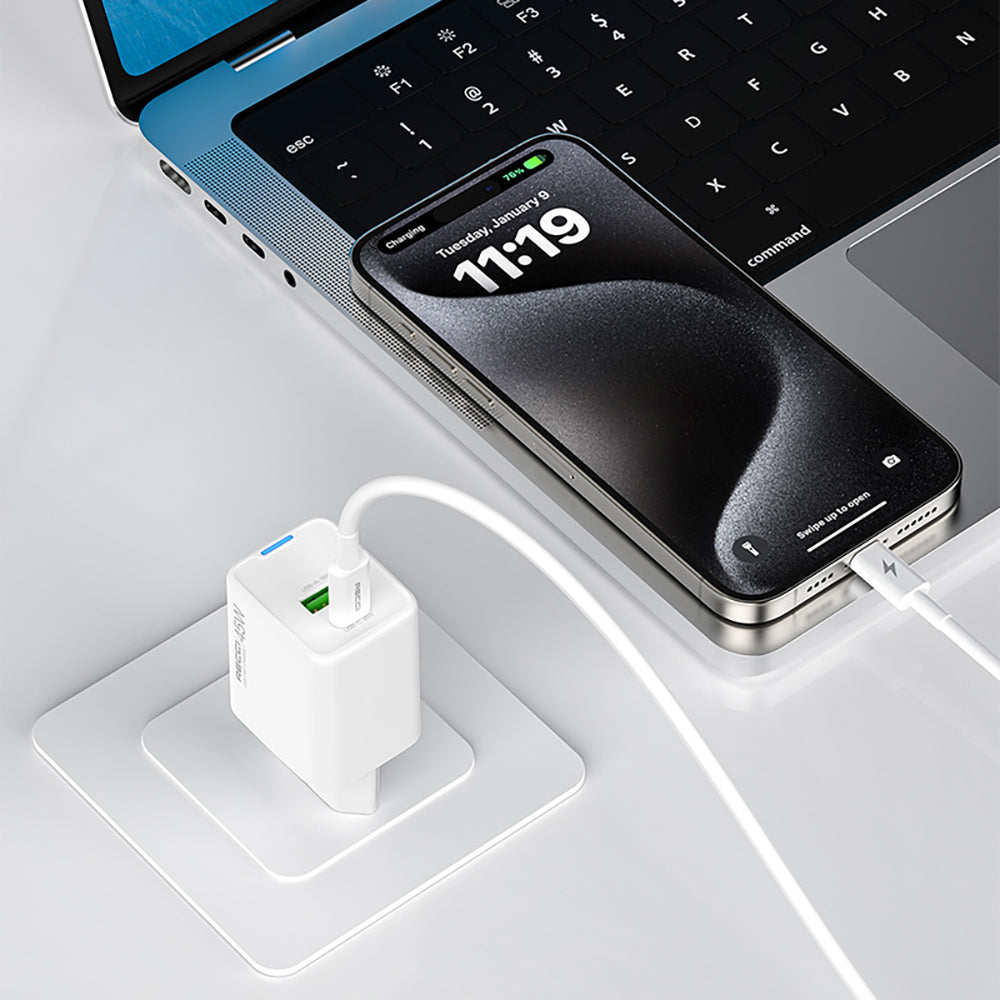 Recci RC108E GaN Technology Fast Charging Head Type-C to Type-C PD 45W Wired Charging Set White