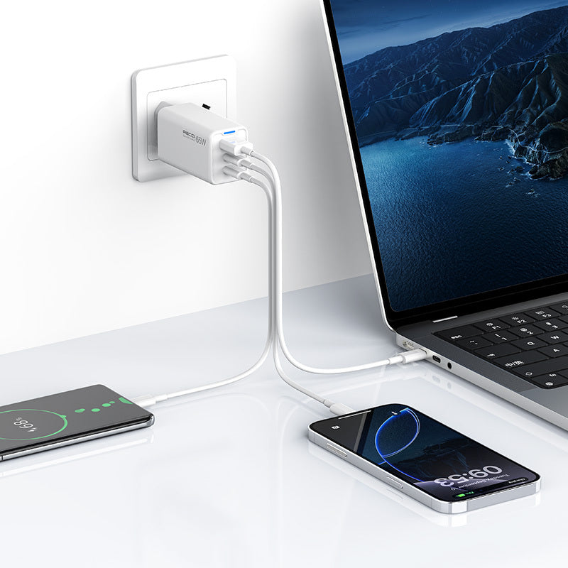 Recci RC109E Type-C PD & USB-A GaN Technology Fast Charging Head 65W White