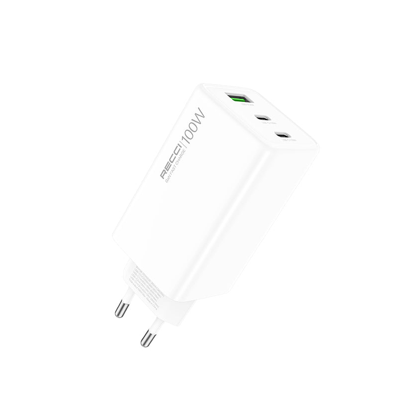 Recci RC110E Type-C PD & USB-A GaN Technology QC3.0 Fast Charging Head 100W White