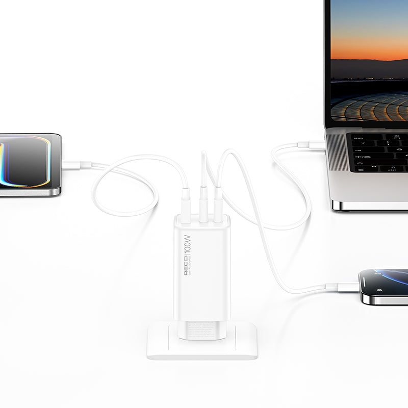Recci RC110E Type-C PD & USB-A GaN Technology QC3.0 Fast Charging Head 100W White