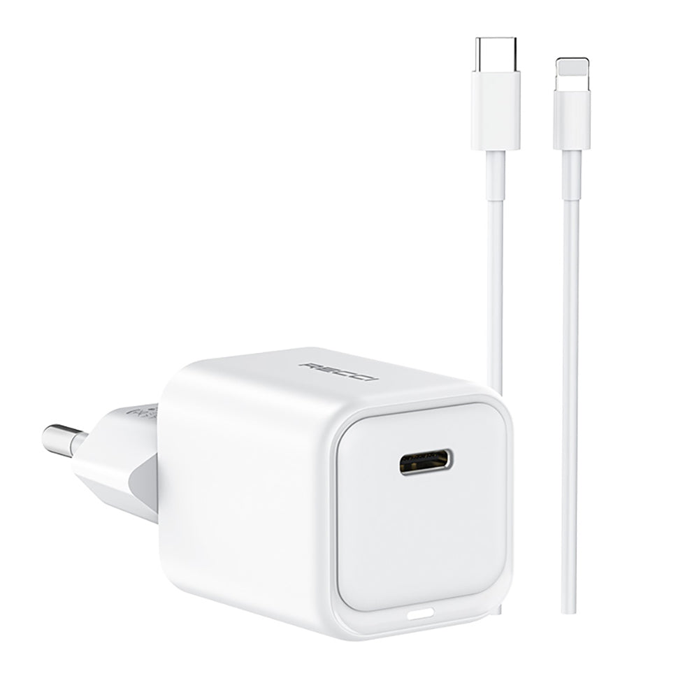 Recci RC65E Fast Charging Head Type-C to Lightning PD 20W Wired Charging Set White