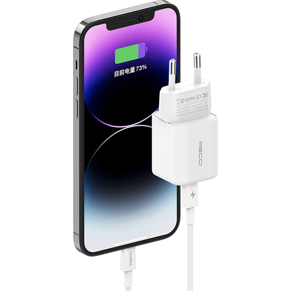 Recci RC65E Fast Charging Head Type-C to Lightning PD 20W Wired Charging Set White