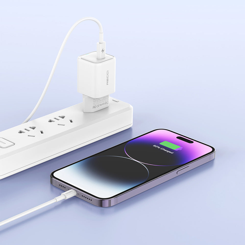 Recci RC65E Fast Charging Head Type-C to Lightning PD 20W Wired Charging Set White