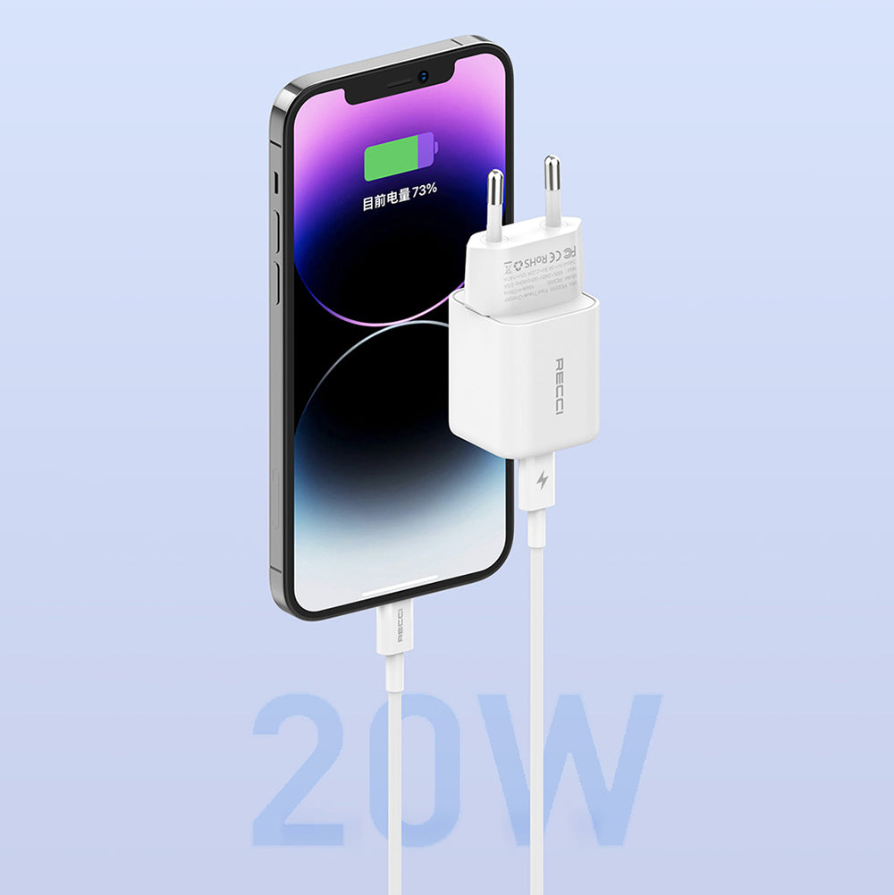 Recci RC65E Fast Charging Head Type-C to Lightning PD 20W Wired Charging Set White