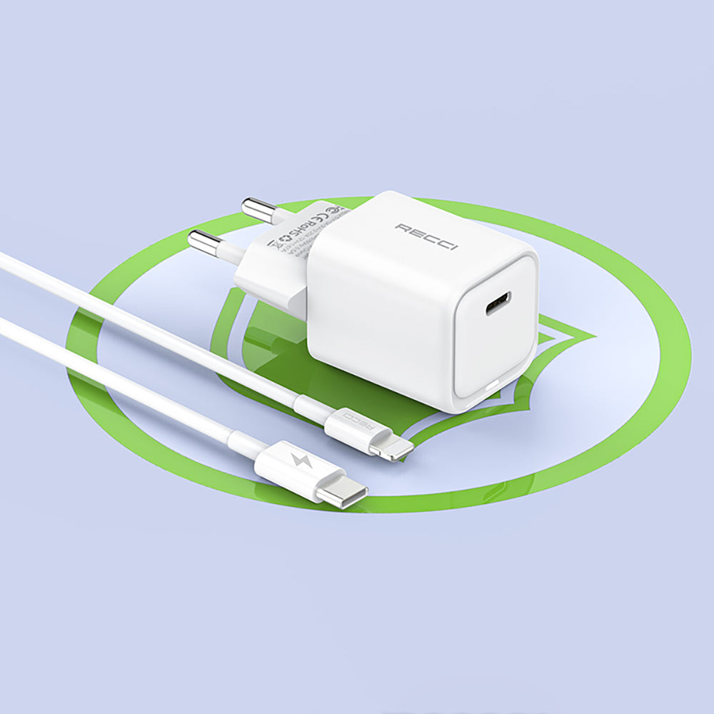 Recci RC65E Fast Charging Head Type-C to Lightning PD 20W Wired Charging Set White