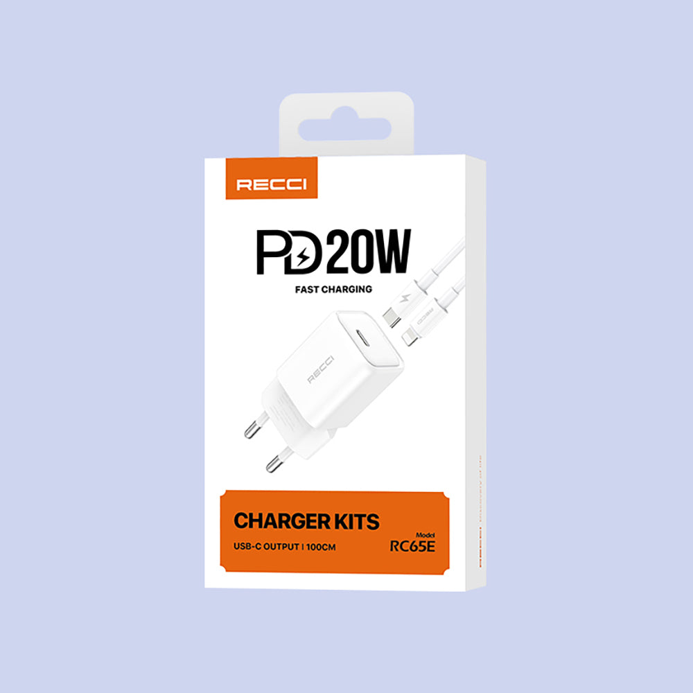 Recci RC65E Fast Charging Head Type-C to Lightning PD 20W Wired Charging Set White
