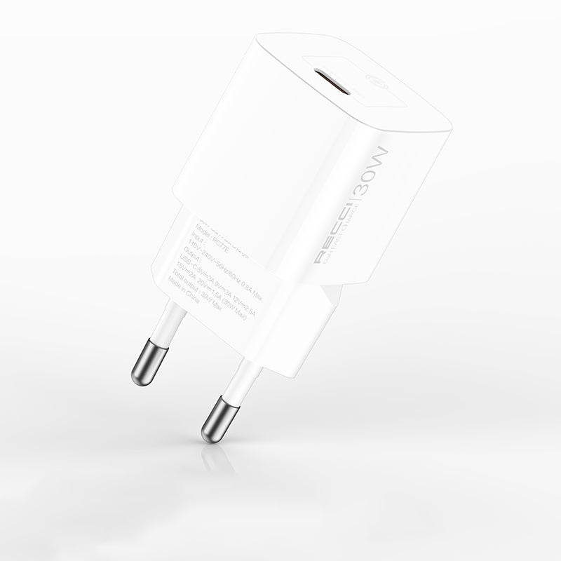 Recci RC77E GaN Technology Fast Charging Head Type-C to Type-C PD 30W Wired Charging Set White