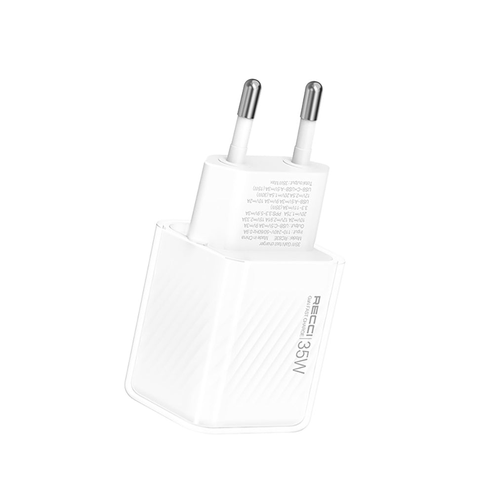 Recci RC83E Type-C PD & USB-A GaN Technology QC3.0 Fast Charging Head 35W White
