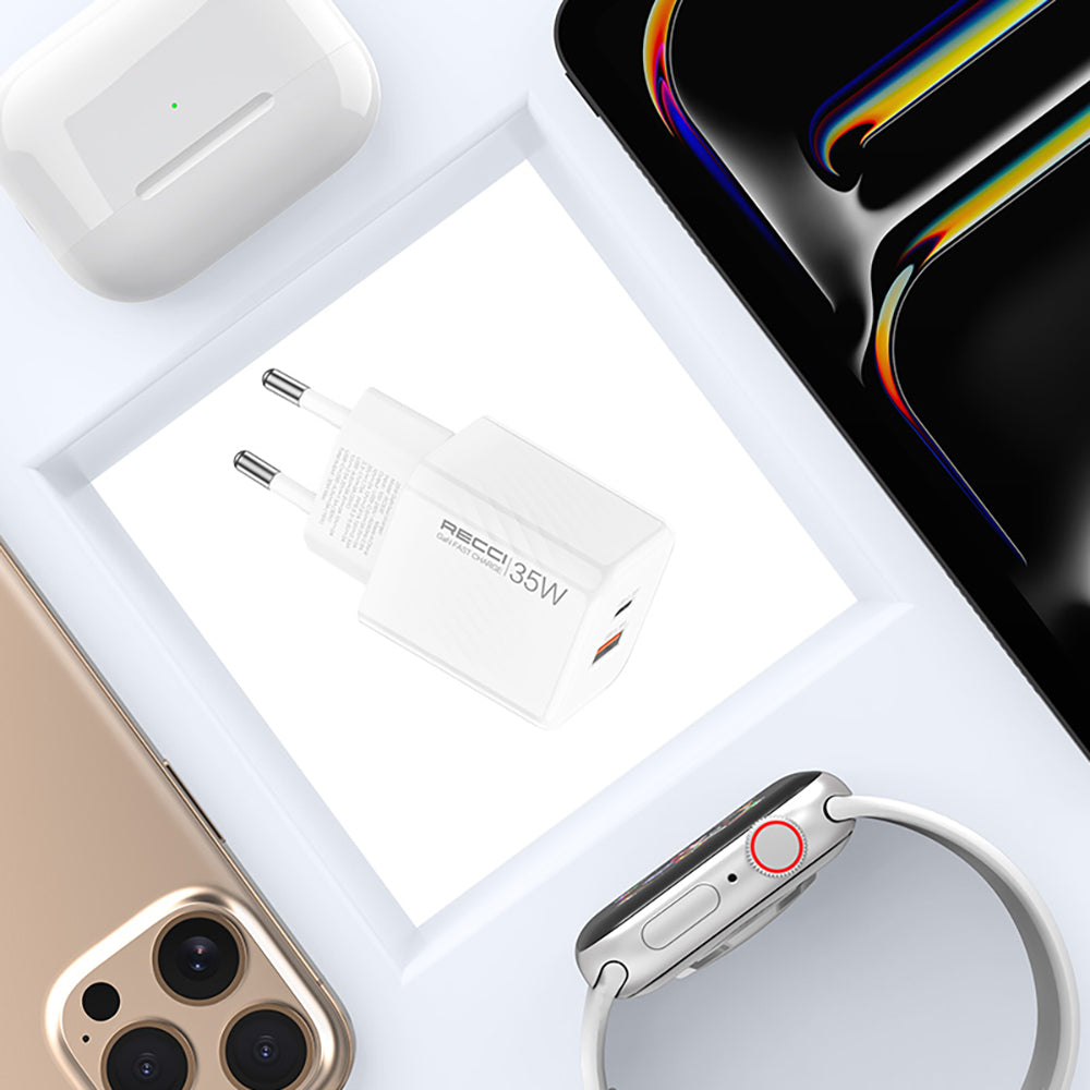 Recci RC83E Type-C PD & USB-A GaN Technology QC3.0 Fast Charging Head 35W White