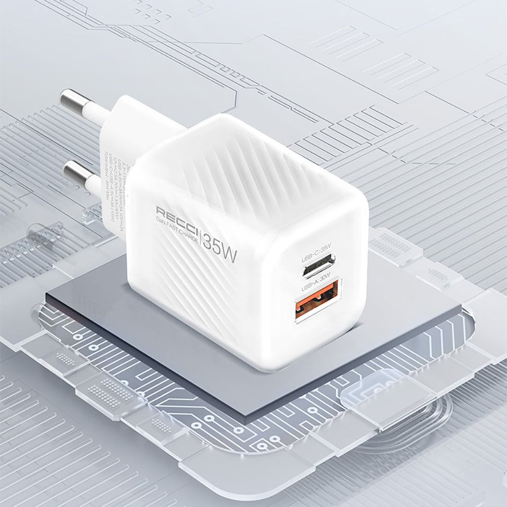 Recci RC83E Type-C PD & USB-A GaN Technology QC3.0 Fast Charging Head 35W White
