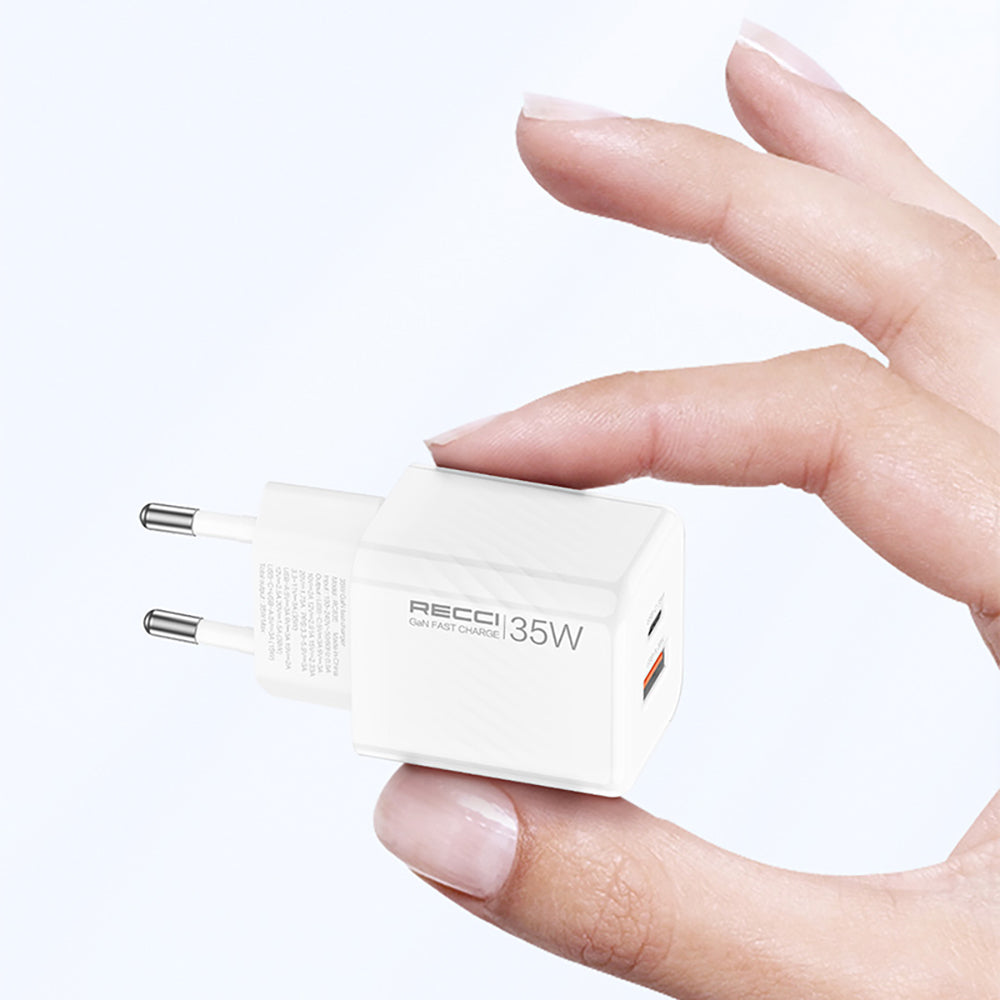 Recci RC83E Type-C PD & USB-A GaN Technology QC3.0 Fast Charging Head 35W White