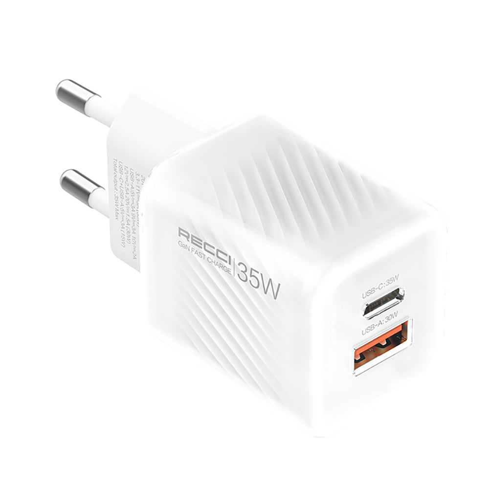 Recci RC83ECC GaN Technology Fast Charging Head USB-A to Type-C PD 35W Wired Charging Set White