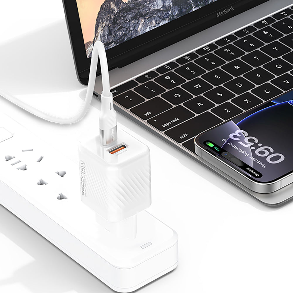 Recci RC83ECC GaN Technology Fast Charging Head USB-A to Type-C PD 35W Wired Charging Set White