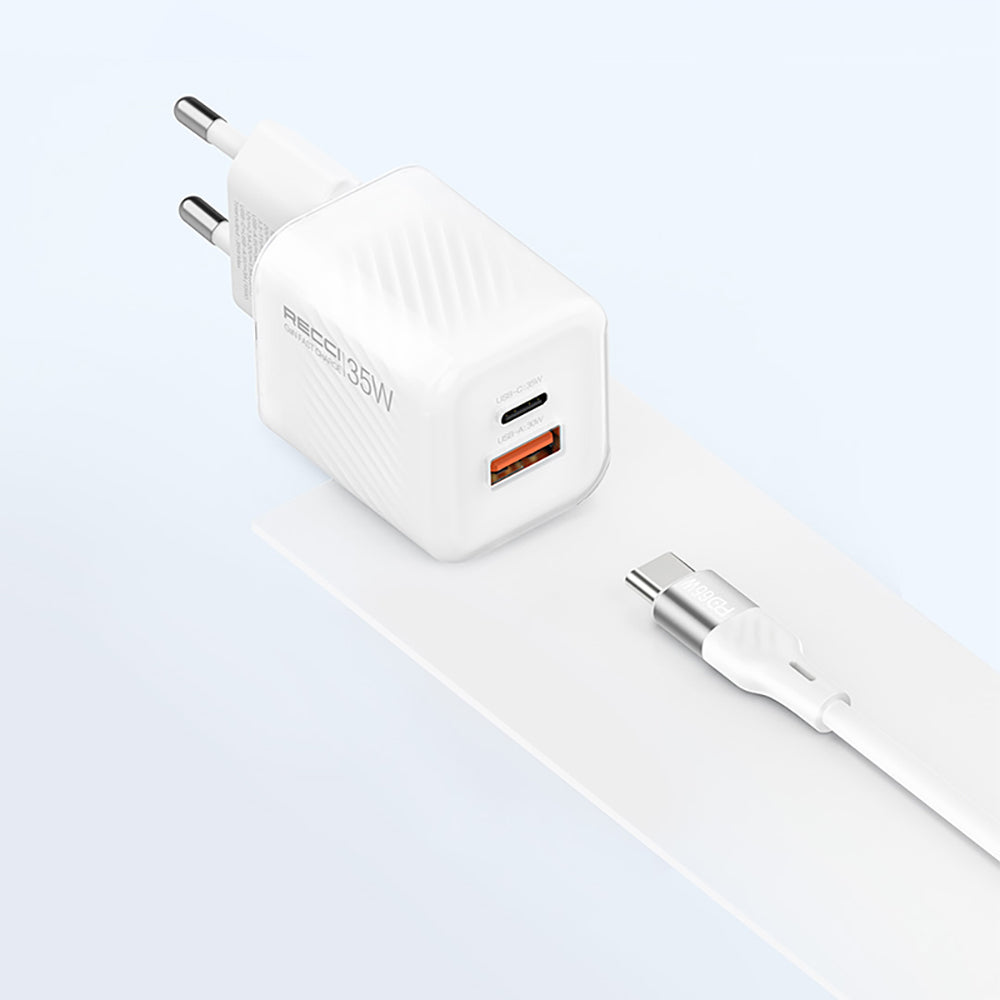 Recci RC83ECC GaN Technology Fast Charging Head USB-A to Type-C PD 35W Wired Charging Set White