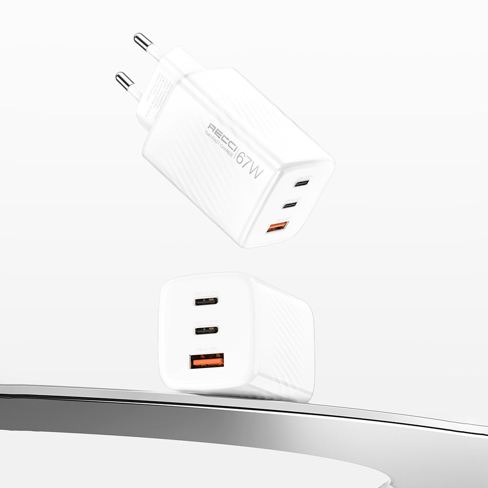 Recci RC85E GaN Technology Fast Charging Head USB-A to Type-C PD 67W Wired Charging Set White