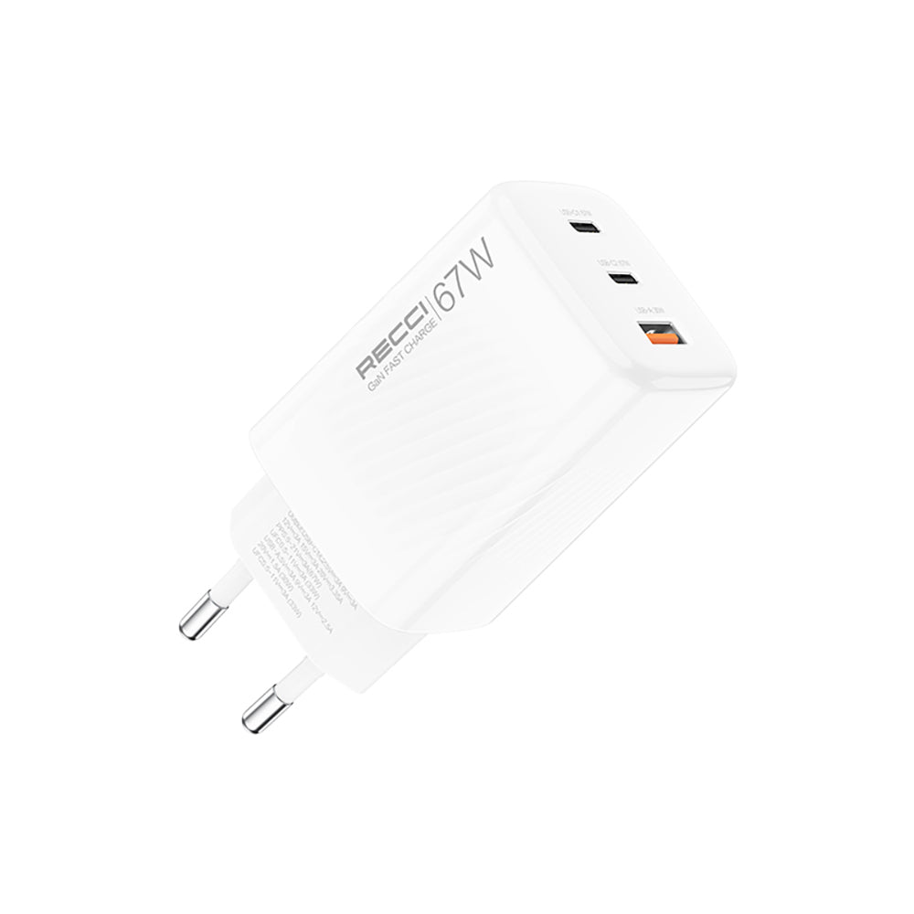 Recci RC85E GaN Technology Fast Charging Head USB-A to Type-C PD 67W Wired Charging Set White