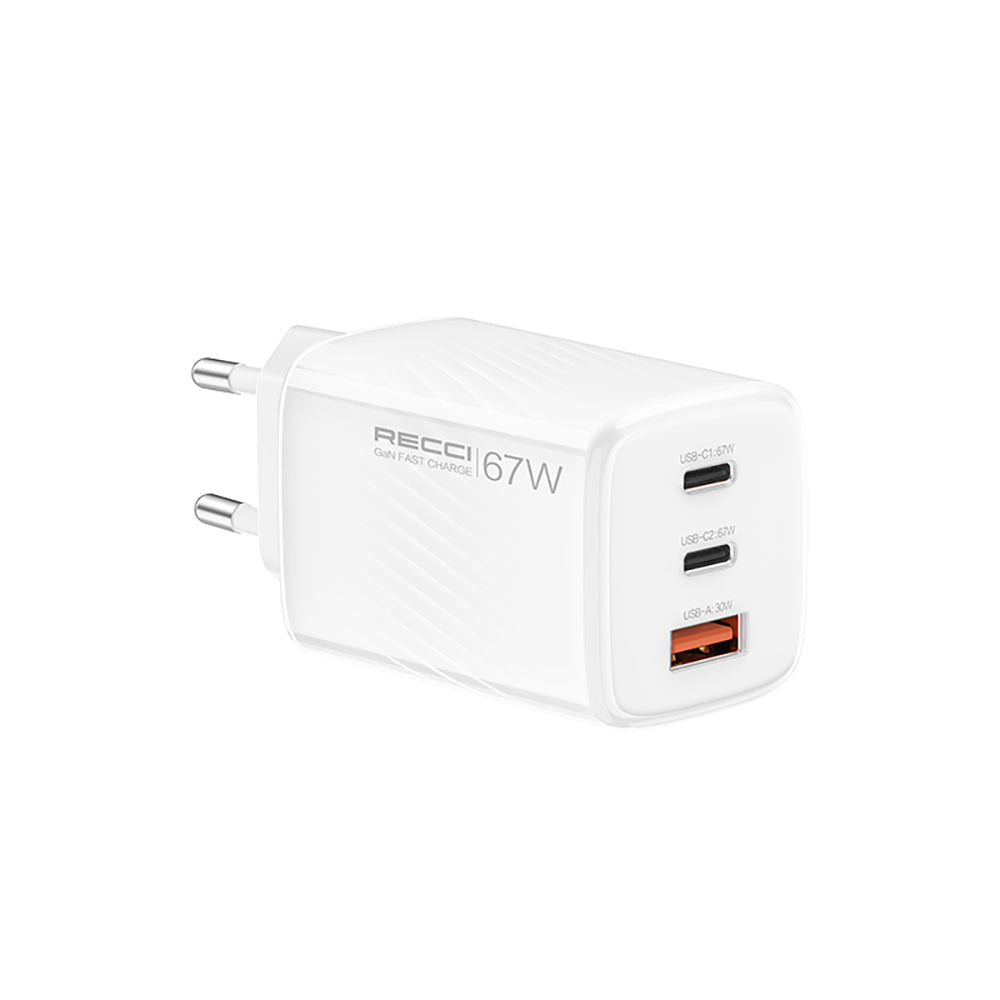 Recci RC85E GaN Technology Fast Charging Head USB-A to Type-C PD 67W Wired Charging Set White