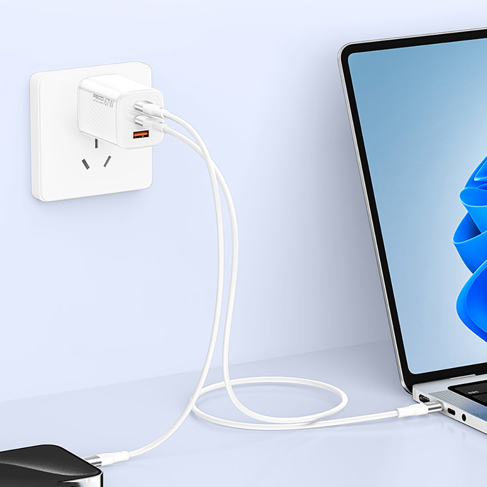 Recci RC85E GaN Technology Fast Charging Head USB-A to Type-C PD 67W Wired Charging Set White