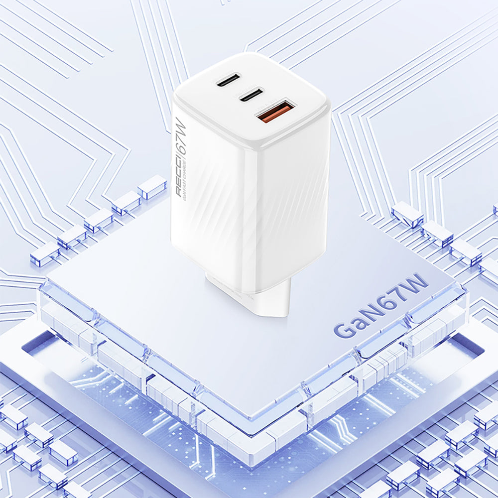 Recci RC85E GaN Technology Fast Charging Head USB-A to Type-C PD 67W Wired Charging Set White