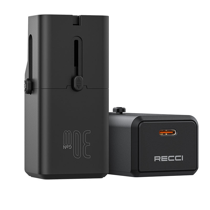 Recci RCG-P07 Multi Universal US/UK/EU/AU Compatible Charging Adapter 30W Black
