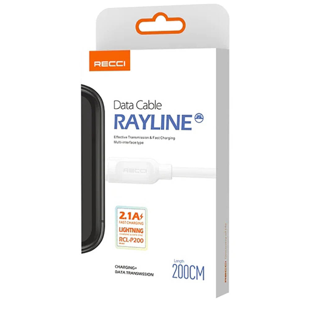 Recci RCL-P200 City of Sky Series Lightning to USB-A Data and Charging Cable 2M White
