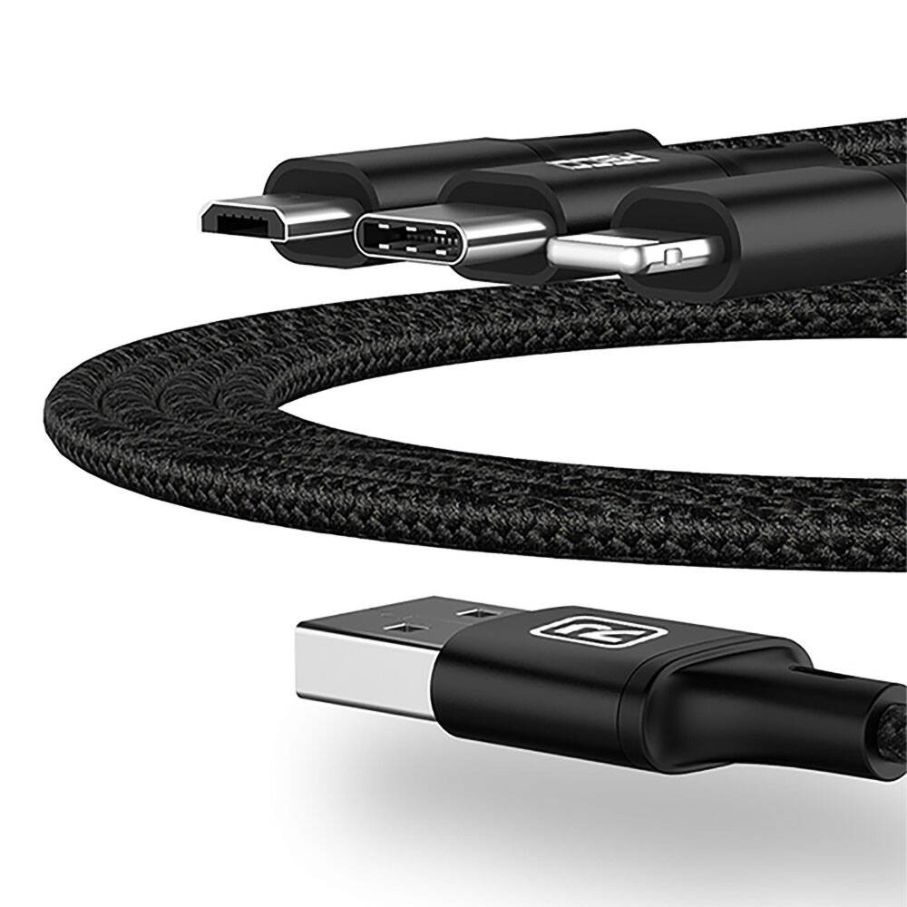 Recci RCS-D120 Fast Wind Series 3in1 USB-A to Lightning – Type-C – Micro Charging and Data Cable 1.2M Black