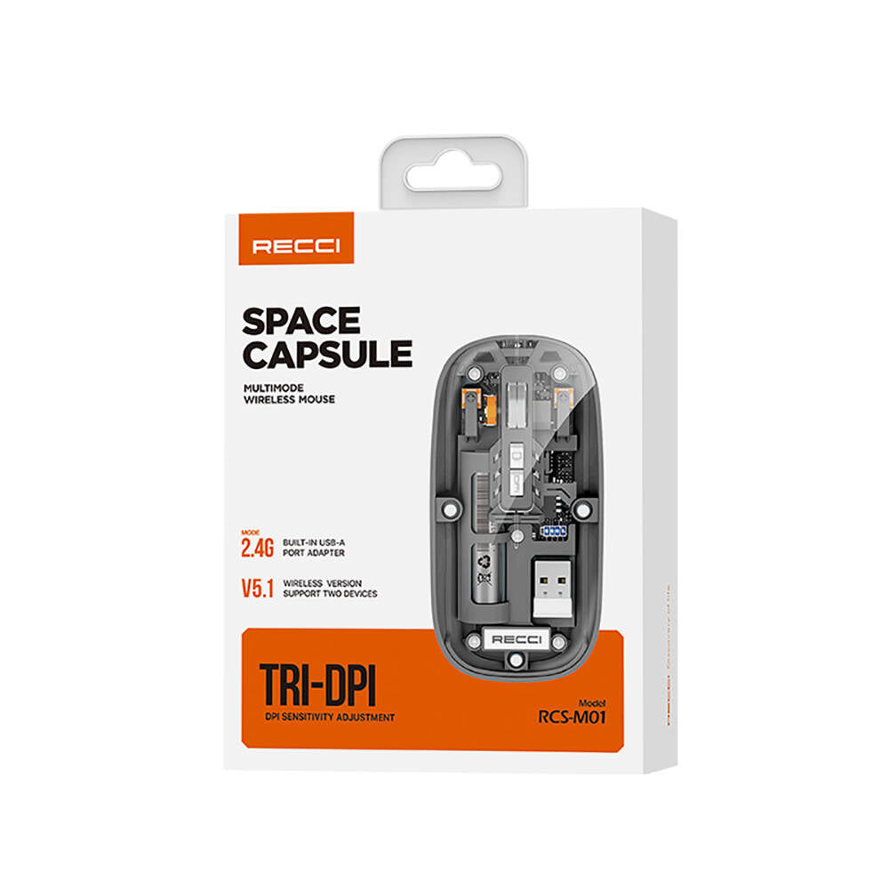 Recci RCS-M01 Space Capsule Series Multimode Wireless Transparent Design Mouse Gray