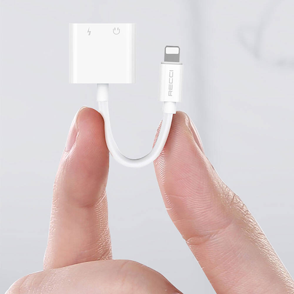 Recci RDS-A01 Lightning 2in1 Charging and Audio Adapter White